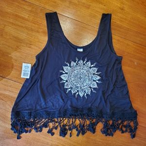 Messy buns lazy days crop top w/fringe. Medium NWT
